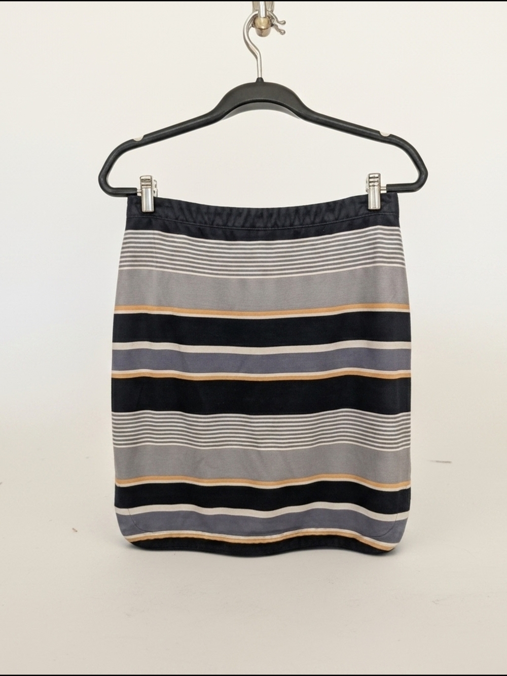 Max Studio Navy, Gray and Gold Striped Pencil Skirt